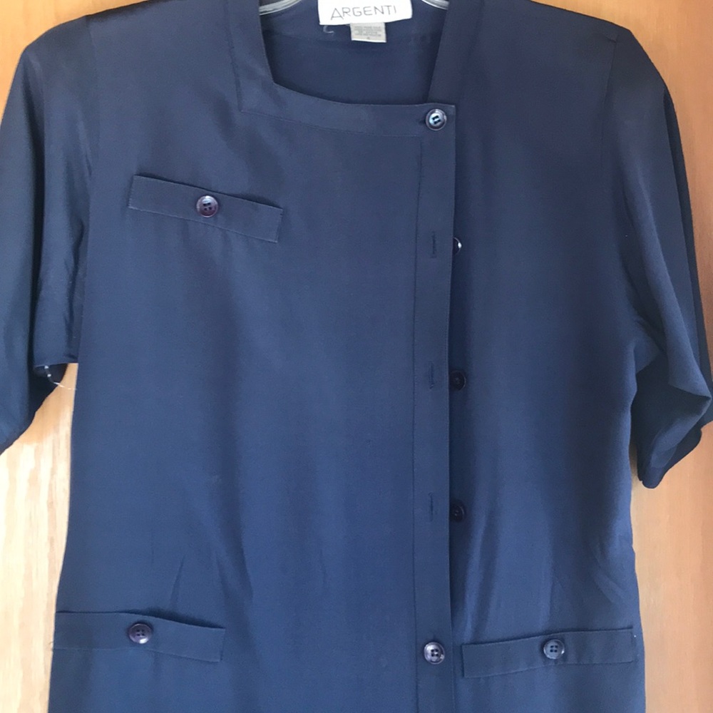 Dark blue silk dress with matching belt